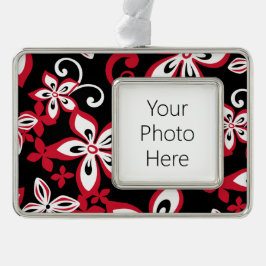 ENFEITE DE NATAL PRATEADO COM FOTO ALOHA HAWAII (PRETO/VERMELHO)