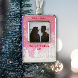 Enfeite De Natal Prateado Com Foto Foto da Pink Winter Wonderland Snowy Houts