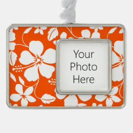 ENFEITE DE NATAL PRATEADO COM FOTO LARANJA HAWAIIAN HULA (HIBISCUS)