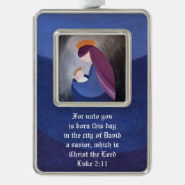 Enfeite De Natal Prateado Com Foto Madonna e Criança - Luke 2:11 Ornamento Enquadrado