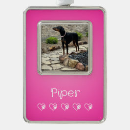Enfeite De Natal Prateado Com Foto Pink Pet Photo Ornament Framed, Dog Lovers