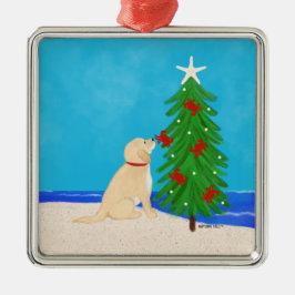 Enfeite de Natal Quadrado Desejos do Cão Dourado