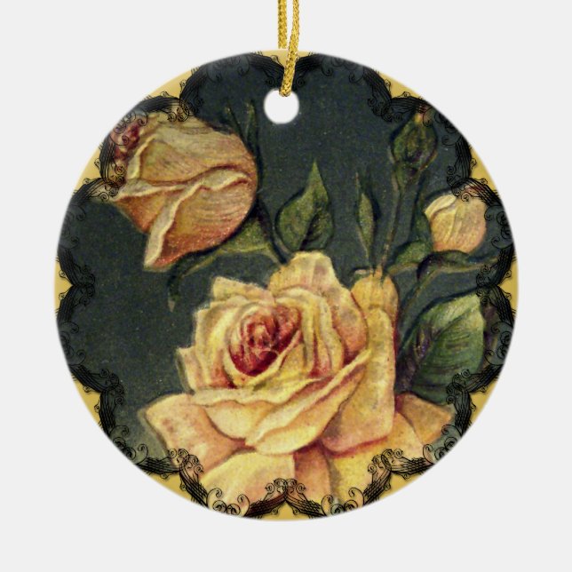 Enfeite de Natal Rosas Amarelas Vintage (Frente)