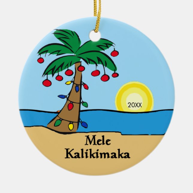 Enfeite de Natal Tropical de Palmeira Havaiano (Frente)