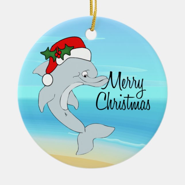 Enfeite de Natal Tropical do Papai Noel Golfinho (Frente)