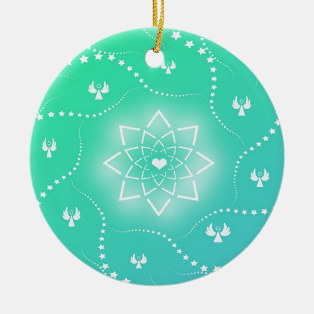 Enfeite de Natal Verde Bonito com Anjos Pequenos (Frente)