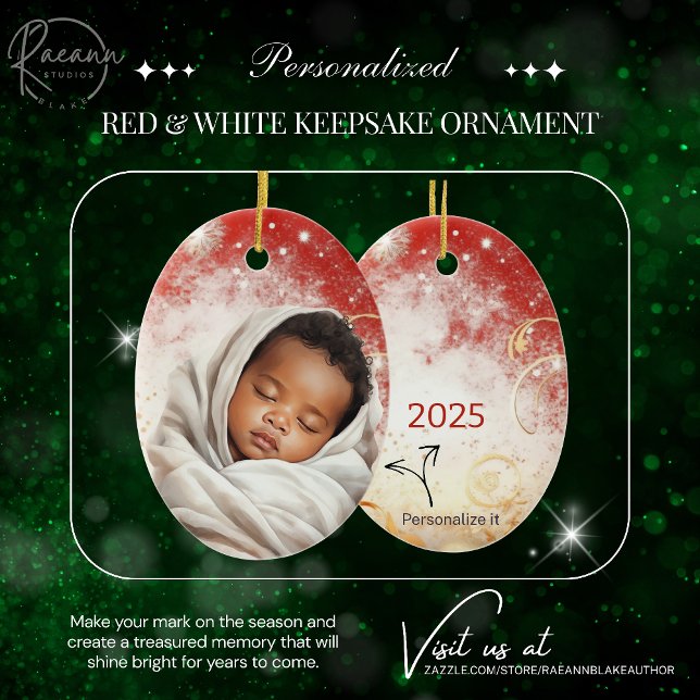 Enfeite de Natal Vermelho e Branco Personalizado (Criador carregado)