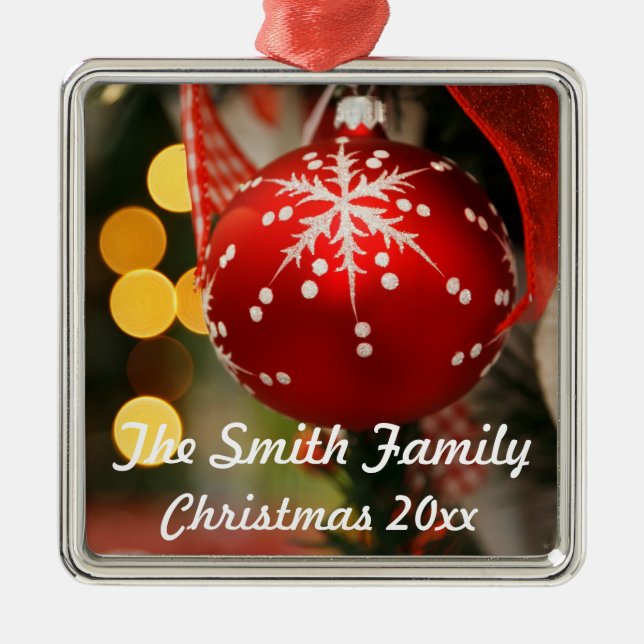 Enfeite de Natal Vermelho e Dourado Personalizado  (Frente)