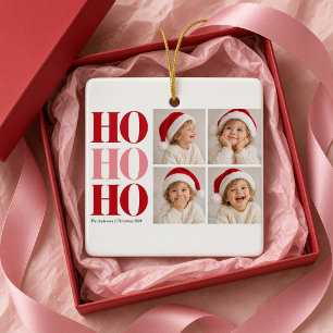 Enfeite de Natal Vermelho Rosa Ho Ho Ho Quatro Fot