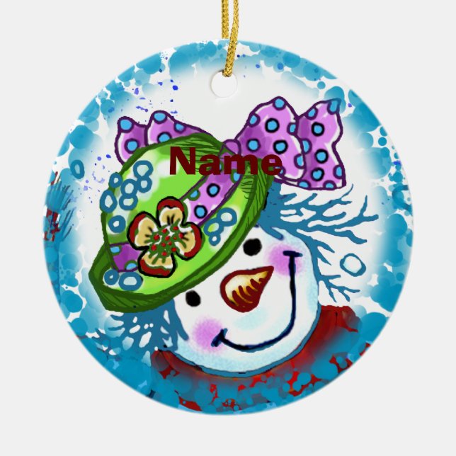 Enfeite de nome personalizado Snow Lady Snowman (Frente)
