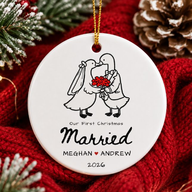 Enfeite de Primeiro Natal Casado Desenhado à Mão (Criador carregado)