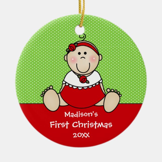 Enfeite de Primeiro Natal da Menina Bebê Fofa (Frente)