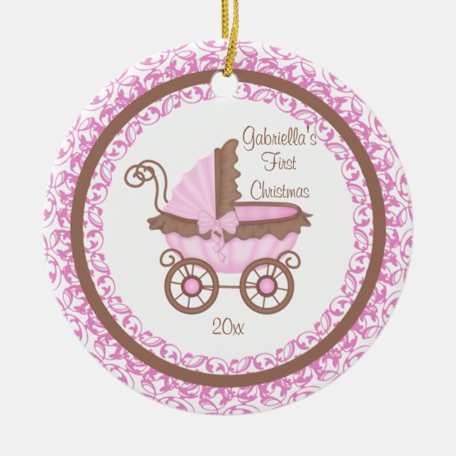 Enfeite de Primeiro Natal da Menina do Carrinho (Frente)