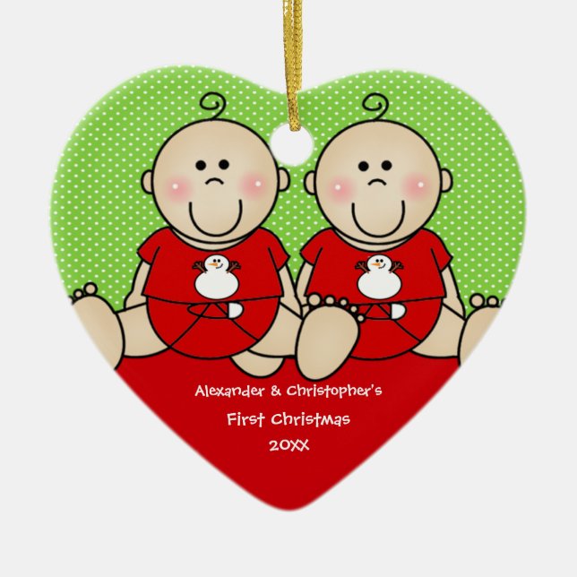 Enfeite de Primeiro Natal de Gêmeos Bebês Fofos (Frente)
