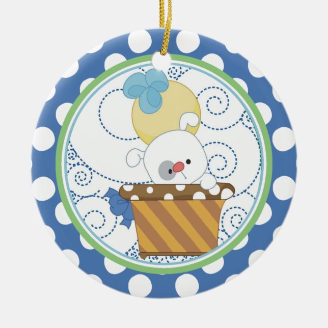 Enfeite de Primeiro Natal do Bebê Cachorrinho Prec (Frente)
