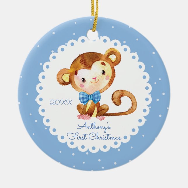 Enfeite de Primeiro Natal do Menino Macaco Fofo Be (Frente)