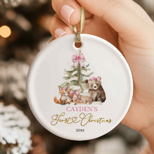 Enfeite de Primeiro Natal Floresta Rosa Coquette