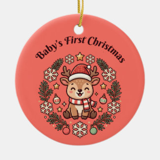 Enfeite de Rena para o Primeiro Natal do Bebê