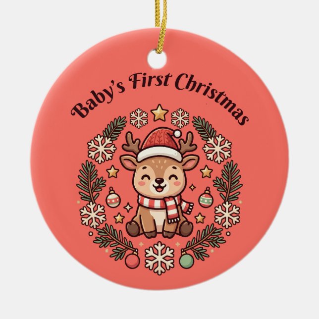 Enfeite de Rena para o Primeiro Natal do Bebê (Frente)