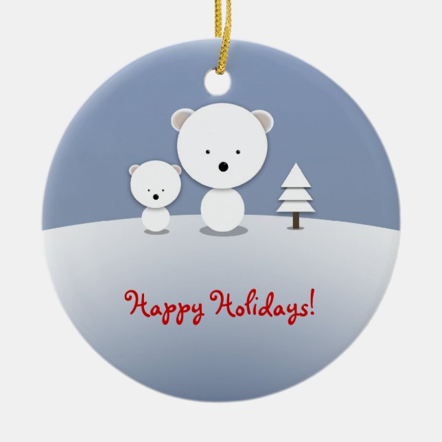 Enfeite de Urso Polar Feliz Feriado Kawaii (Frente)