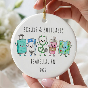 Enfeite de viagem de enfermeira Scrubs & Suitcases
