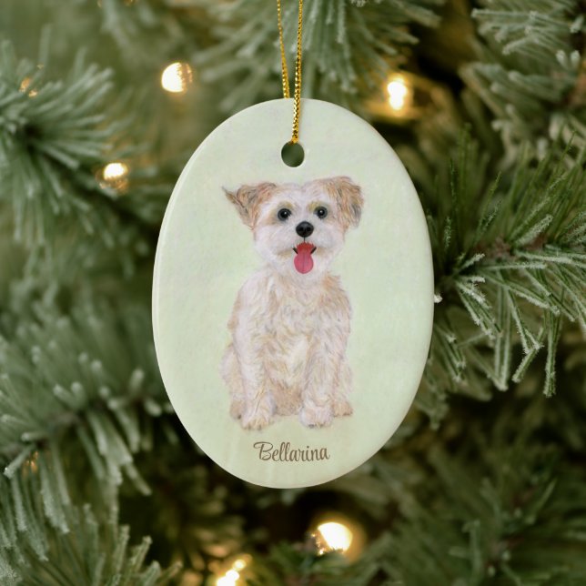 Enfeite de Vidro Oval de Cachorro Morkie (Árvore)