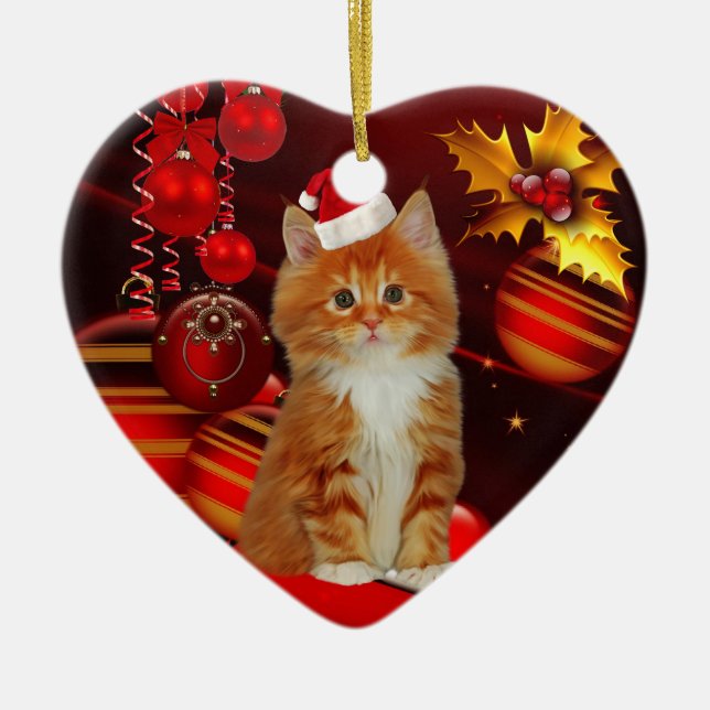 Enfeite Gato de Natal Com Chapéu de Papai Noel (Frente)