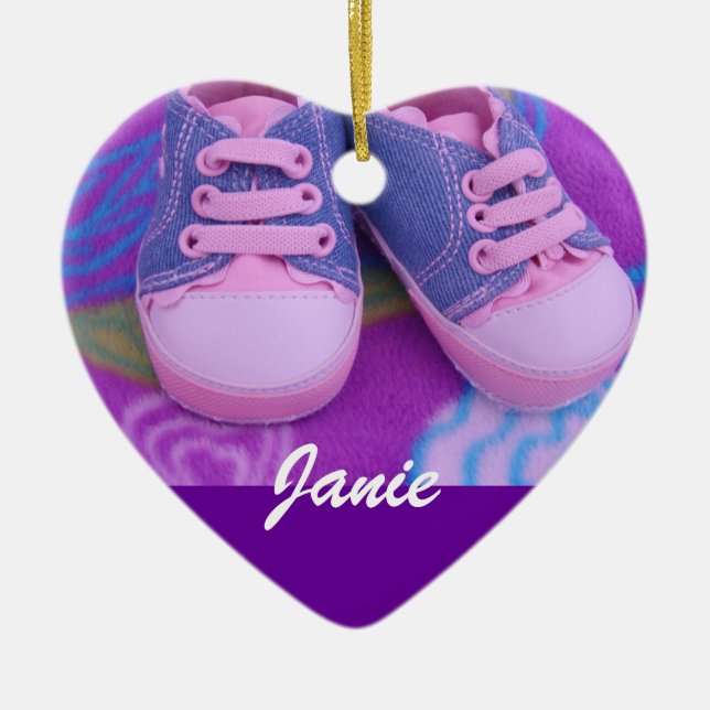 Enfeite Nome da Criança Presentes Sapatos Rosa (Frente)