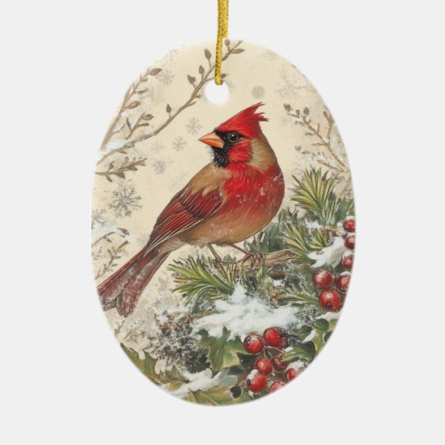Enfeite Oval Cardinal de Natal (Frente)