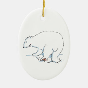 Enfeite oval de cerâmica de Urso Polar