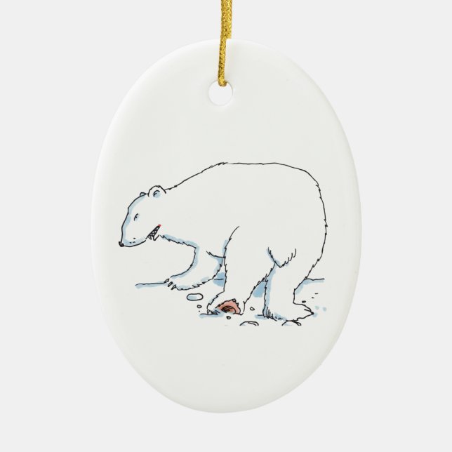 Enfeite oval de cerâmica de Urso Polar (Frente)