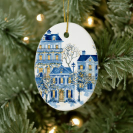 Enfeite Oval de Natal Azul – Decoração de Árvore d