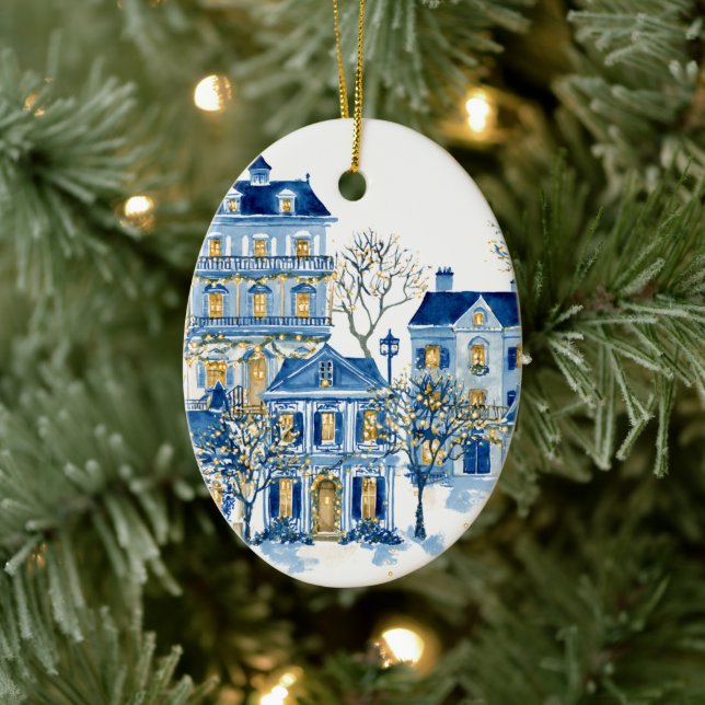 Enfeite Oval de Natal Azul – Decoração de Árvore d (Árvore)
