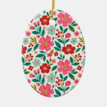 Enfeite Oval Floral de Natal Retro