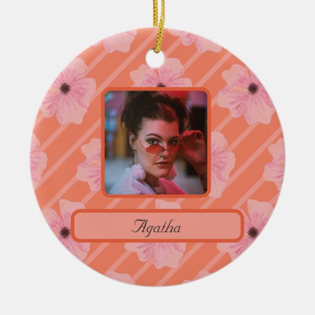 Enfeite Personalizado com Flores Rosas e Listras (Frente)