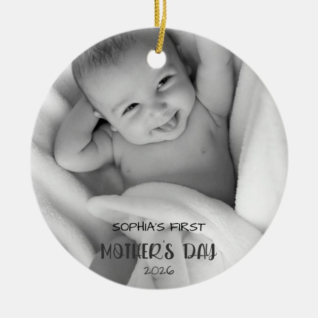 Enfeite Personalizado com Foto do Bebê Primeiro Di (Frente)