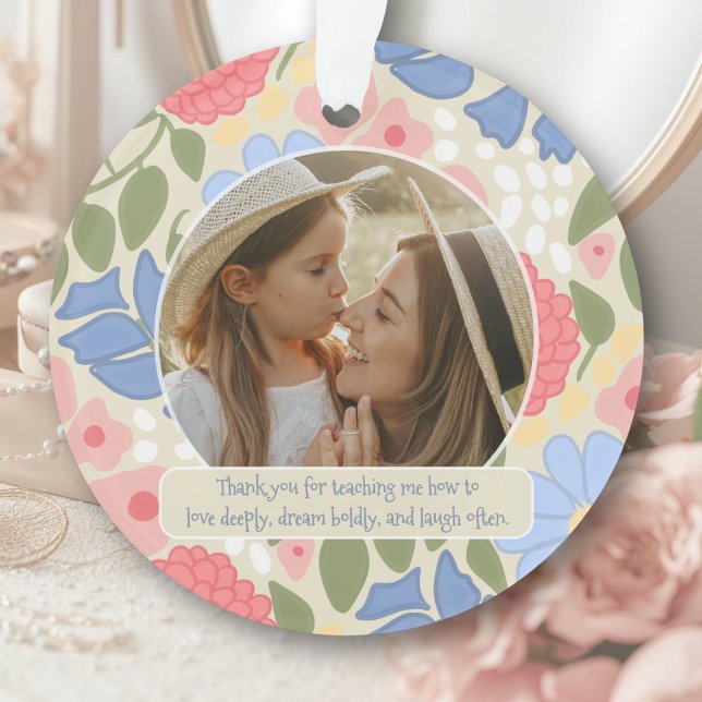 Enfeite Personalizado Lembrança Mãe e Filha  (Round Acrylic Personalized Mother-Daughter Photo Ornament)