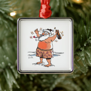 Enfeite quadrado de Papai Noel bêbado premium