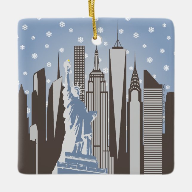 Enfeite Quadrado Flocos de Neve NYC (Frente)