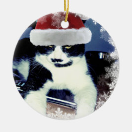 Enfeite Redondo de Natal Gato Smoking