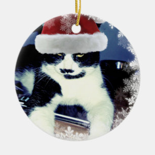 Enfeite Redondo de Natal Gato Smoking