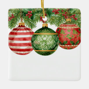 Enfeites de Aquarela Galhos de Pinheiro Natal