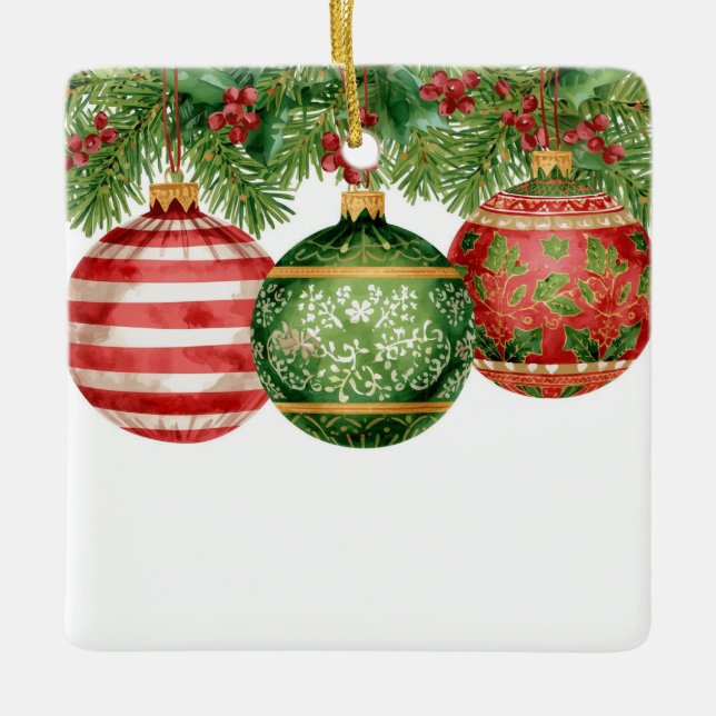 Enfeites de Aquarela Galhos de Pinheiro Natal (Frente)