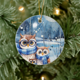 Enfeites de natal Adorável da Família Winter Owl