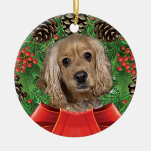 Enfeites de natal amarelos de cocker spaniel