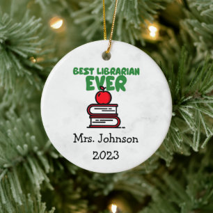 enfeites de natal "Best Librarian Ever"