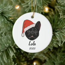 Enfeites de natal Black Frenchie Santa Hat