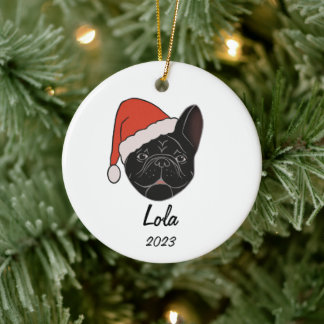 Enfeites de natal Black Frenchie Santa Hat