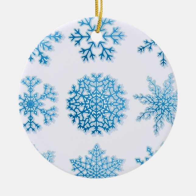 Enfeites de natal Branco Clássico Azul Flocos de N (Frente)