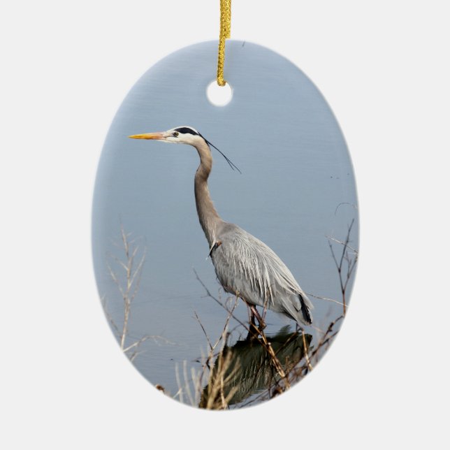 Enfeites de natal cerâmico Blue Heron (Frente)